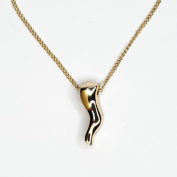 Vintage Italian Horn Pendant Necklace Goldtone Puff Thick Heavy Good Luck - Picture 1 of 3